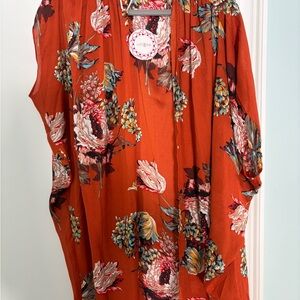 Umgee Rust Orange Floral Drape Tunic size S/M